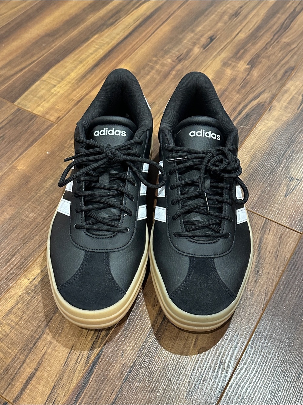 adidas Black and White Platform Sneakers with Gum Sole - Picture 4 of 5